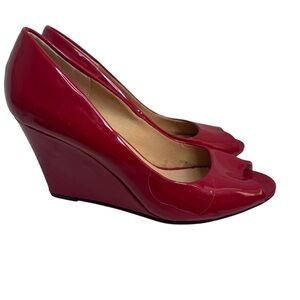 Elegant Red Wedge Peep-Toe Shoes size 8